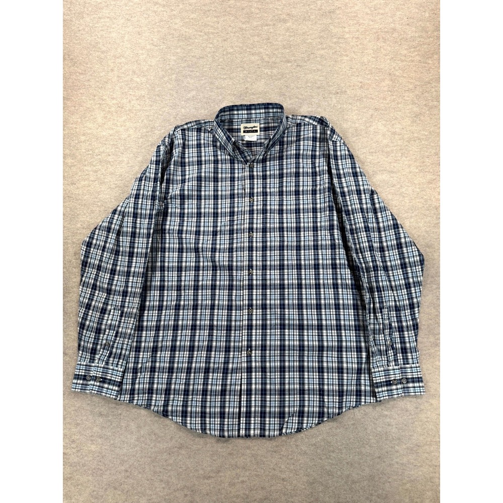 Wrangler Riata Shirt Mens XL Blue White Plaid Long Sleeve Button Down MR2086A